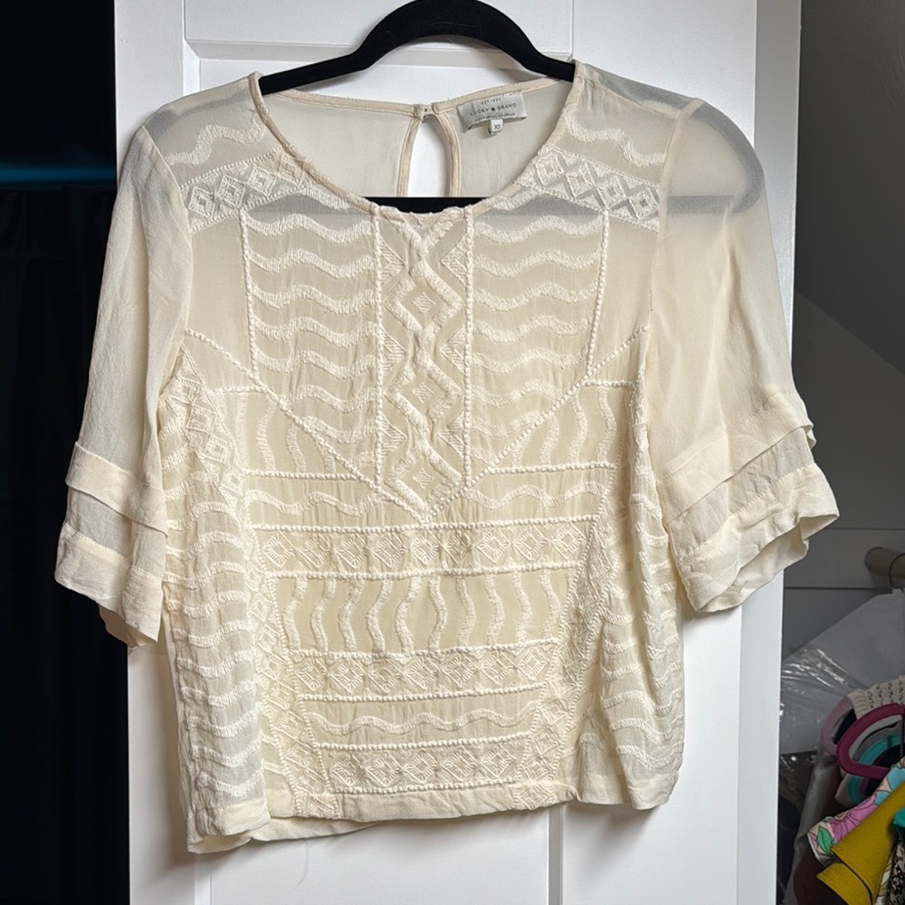 Lucky Brand Cream Boxy Blouse with Peter Pan Collar